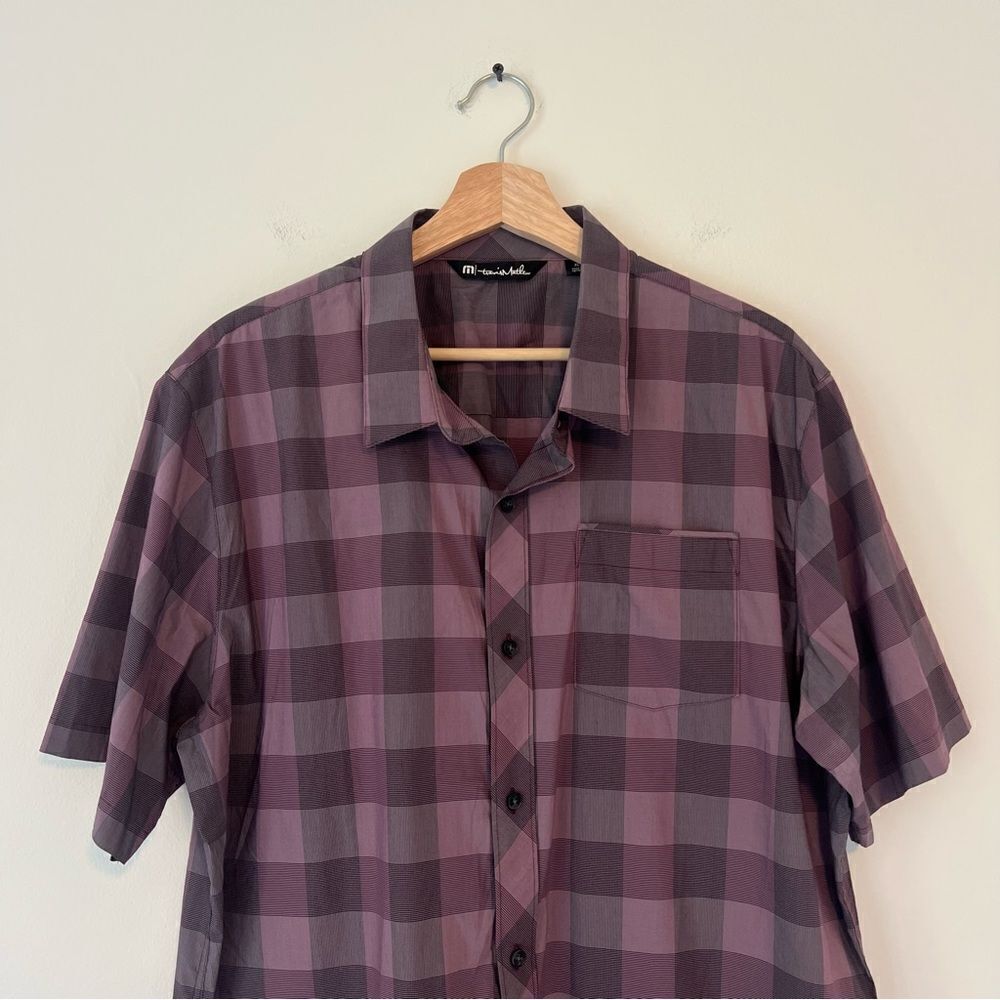 Travis‎ Mathew Mens Short Sleeve Button Up Shirt Purple Check Print Size XL - Picture 2 of 8
